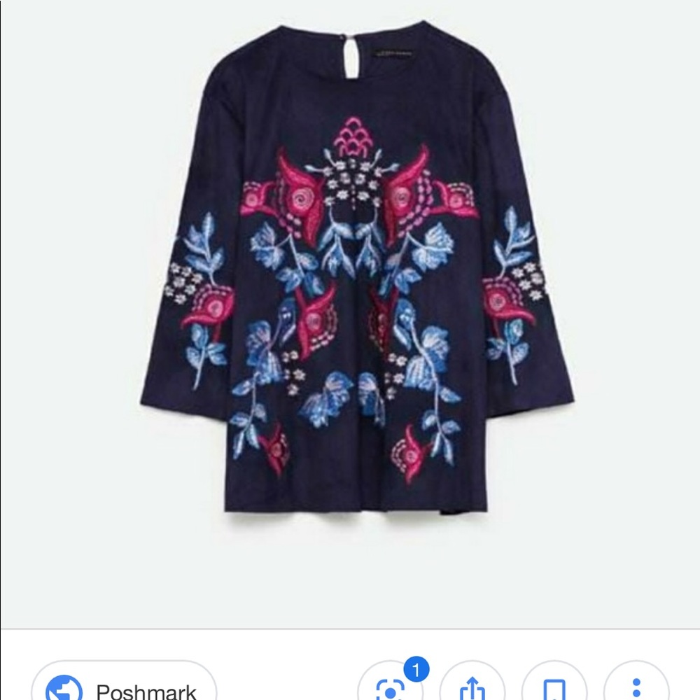 ZARA SUEDE AND EMBROIDERED TOP